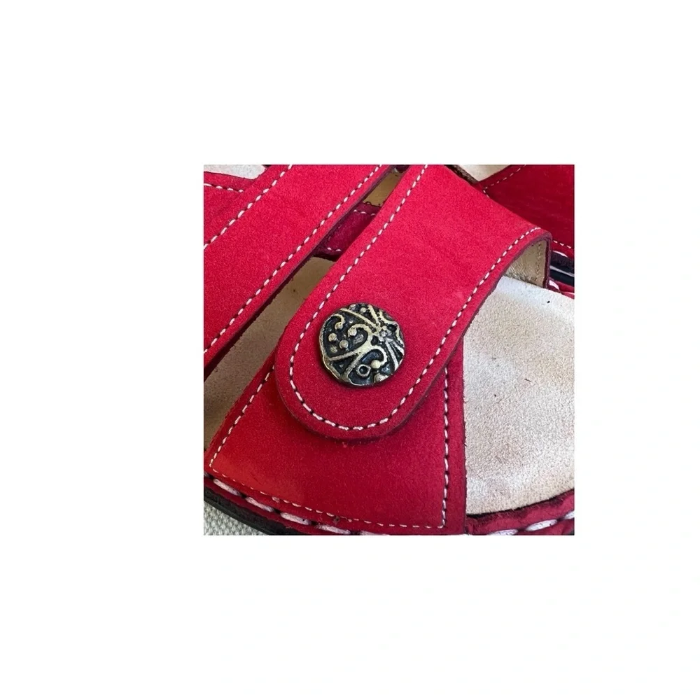 Finn Comfort Monza Red Ventura Soft Nubuck Leather Strap Sandals. Sz.37 or US 6 - Picture 6 of 9